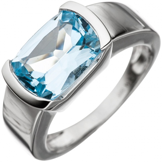 Damen Ring 585 Gold Weißgold 1 Blautopas hellblau blau Weißgoldring