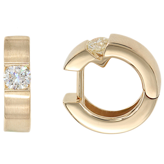 Creolen rund 585 Gold Gelbgold matt 2 Diamanten Brillanten 0,30ct. Ohrringe