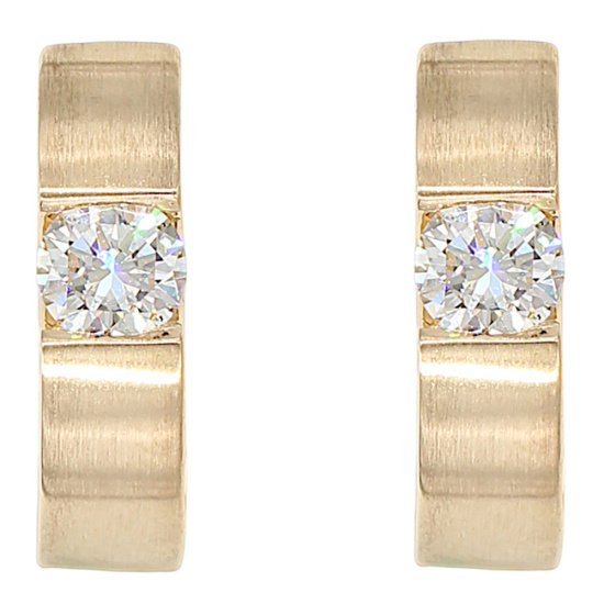 Creolen rund 585 Gold Gelbgold matt 2 Diamanten Brillanten 0,30ct. Ohrringe
