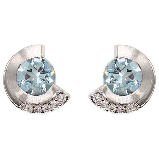 Ohrstecker 585 Gold Weißgold 2 Aquamarine blau 10 Diamanten Brillanten Ohrringe