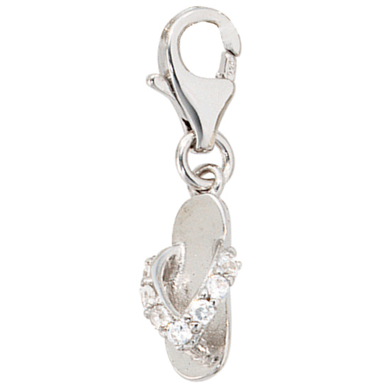 Einhänger Charm Flip-Flop 925 Sterling Silber rhodiniert 7 Zirkonia