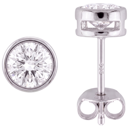 Ohrstecker rund 925 Sterling Silber rhodiniert 2 Zirkonia Ohrringe