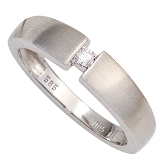 Damen Ring 585 Gold Weißgold matt 1 Diamant Brillant 0,05ct. Weißgoldring
