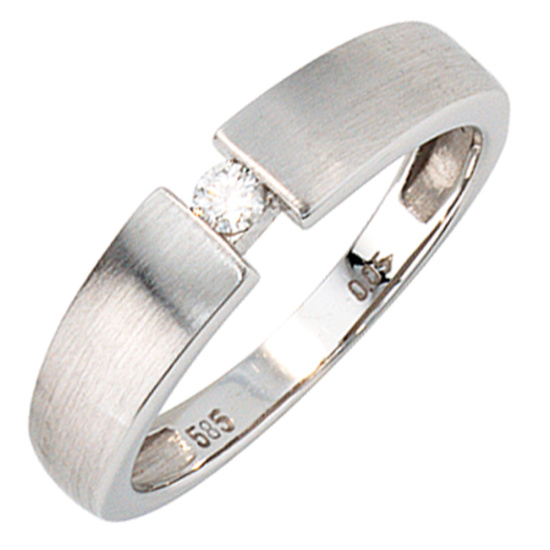 Damen Ring 585 Gold Weißgold matt 1 Diamant Brillant 0,05ct. Weißgoldring