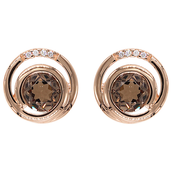 Ohrstecker rund 585 Gold Rotgold 8 Diamanten Brillanten 2 Rauchquarze braun