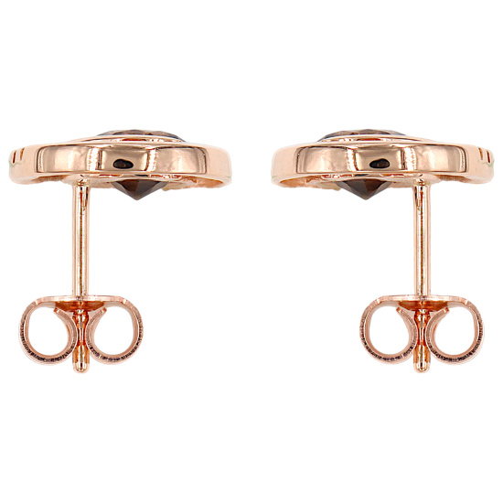 Ohrstecker rund 585 Gold Rotgold 8 Diamanten Brillanten 2 Rauchquarze braun