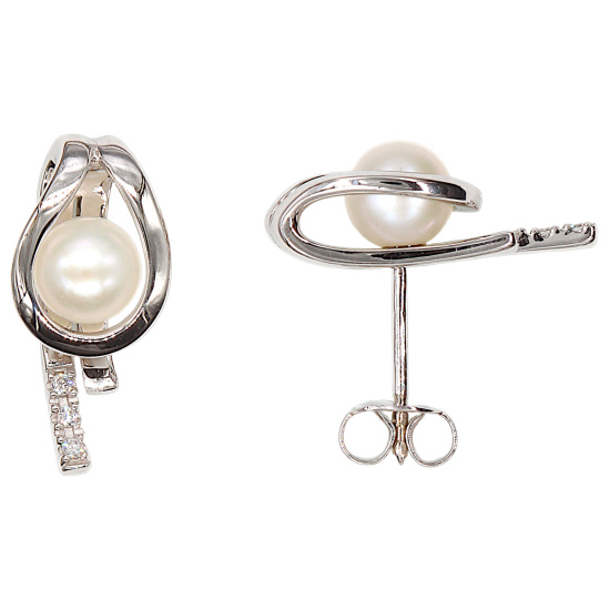 Ohrstecker 585 Gold Weißgold 6 Diamanten Brillanten 2 Süßwasser Perlen Ohrringe