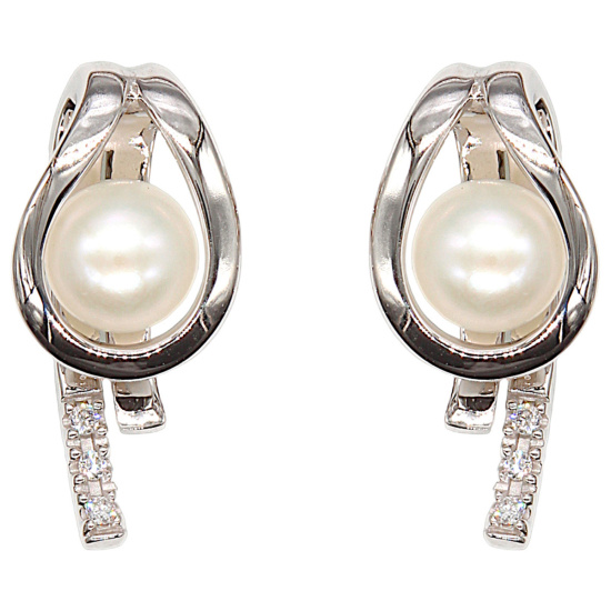 Ohrstecker 585 Gold Weißgold 6 Diamanten Brillanten 2 Süßwasser Perlen Ohrringe