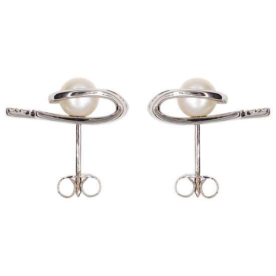 Ohrstecker 585 Gold Weißgold 6 Diamanten Brillanten 2 Süßwasser Perlen Ohrringe