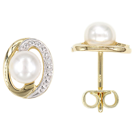 Ohrstecker 585 Gold Gelbgold 2 Diamanten Brillanten 2 Süßwasser Perlen Ohrringe