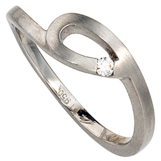Damen Ring 950 Platin matt 1 Diamant Brillant 0,04ct. Platinring