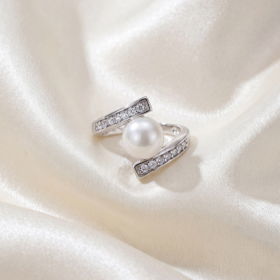 Damen Ring 925 Sterling Silber 1 Süßwasser Perle 14 Zirkonia Perlenring