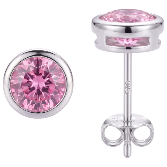 Ohrstecker rund 925 Sterling Silber rhodiniert 2 Zirkonia rosa rosé Ohrringe