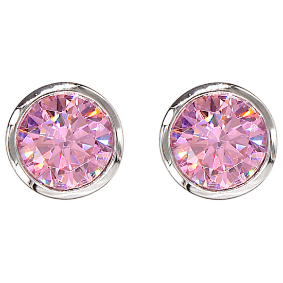 Ohrstecker rund 925 Sterling Silber rhodiniert 2 Zirkonia rosa rosé Ohrringe