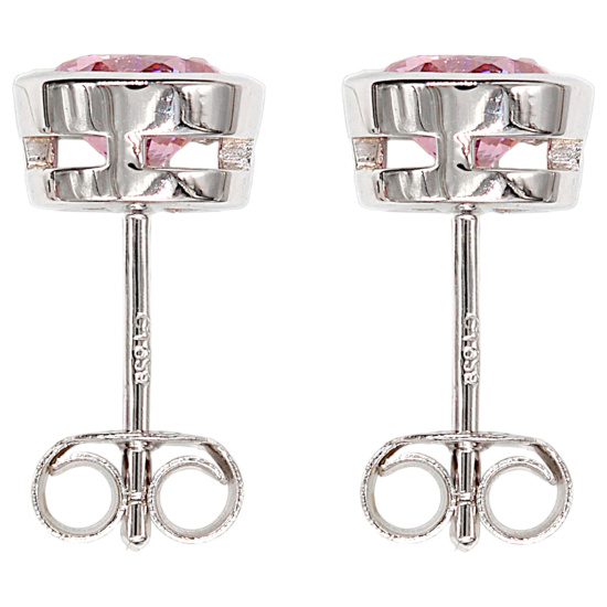 Ohrstecker rund 925 Sterling Silber rhodiniert 2 Zirkonia rosa rosé Ohrringe