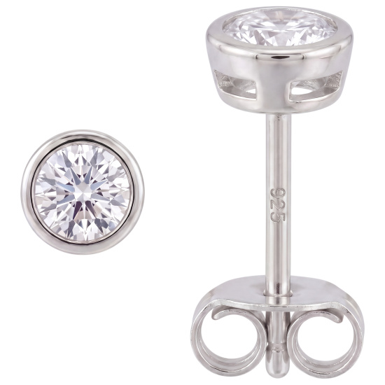 Ohrstecker rund 925 Sterling Silber rhodiniert 2 Zirkonia Ohrringe