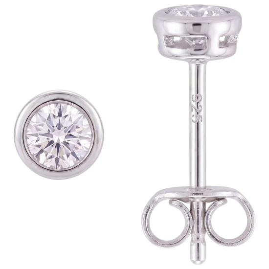Ohrstecker rund 925 Sterling Silber rhodiniert 2 Zirkonia Ohrringe