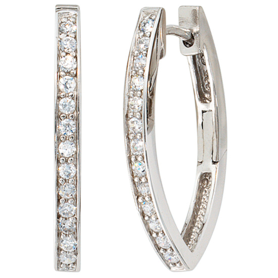 Creolen oval 925 Sterling Silber mit 26 Zirkonia Ohrringe Silbercreolen