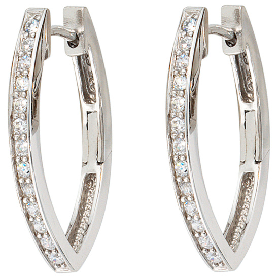 Creolen oval 925 Sterling Silber mit 26 Zirkonia Ohrringe Silbercreolen