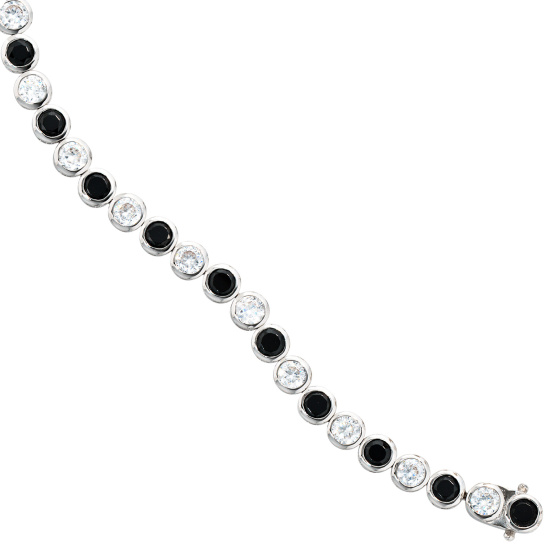 Armband 925 Silber 19 cm mit Zirkonia schwarz weiß Silberarmband Kastenschloss