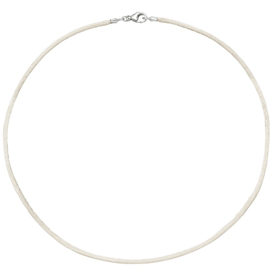 Collier Halskette Seide beige 2,8 mm 42 cm, Verschluss 925 Silber Kette