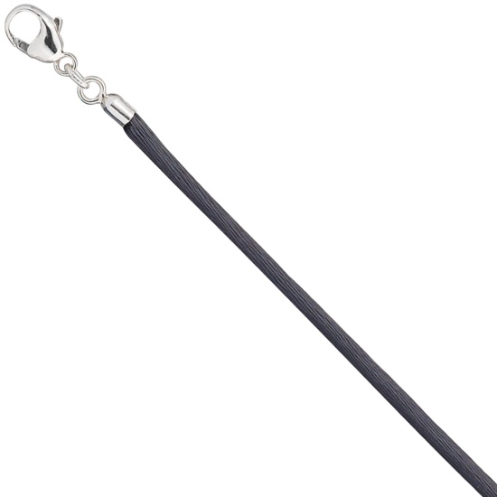 Collier Halskette Seide grau 2,8 mm 42 cm, Verschluss 925 Silber Kette