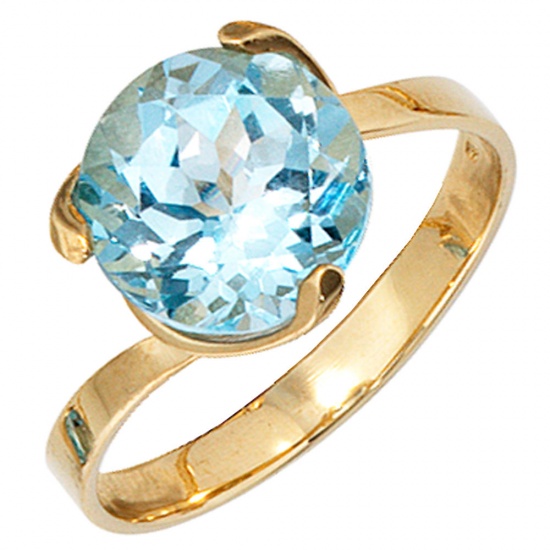 Damen Ring 585 Gold Gelbgold 1 Blautopas hellblau blau Goldring Topasring