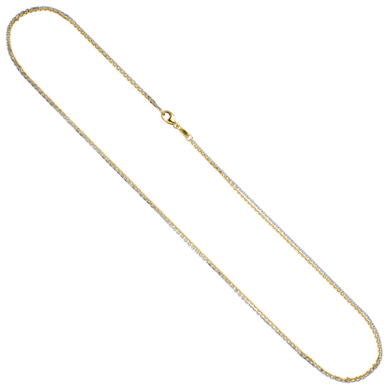 Ankerkette 2-reihig 585 Gelbgold Weißgold 45 cm Gold Kette Weißgoldkette