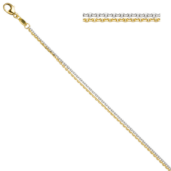 Ankerkette 2-reihig 585 Gelbgold Weißgold 45 cm Gold Kette Weißgoldkette
