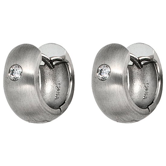 Creolen breit 950 Platin matt 2 Diamanten Brillanten Ohrringe Platinohrringe