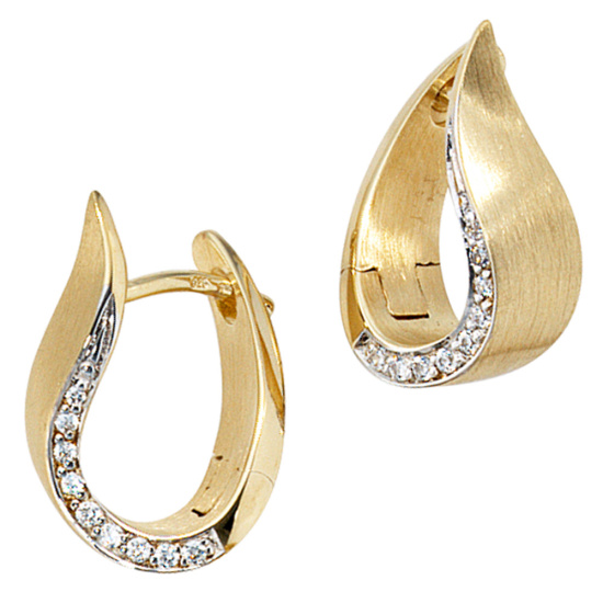 Creolen 585 Gold Gelbgold bicolor teilmatt 18 Diamanten Brillanten Ohrringe
