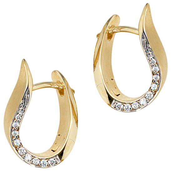 Creolen 585 Gold Gelbgold bicolor teilmatt 18 Diamanten Brillanten Ohrringe