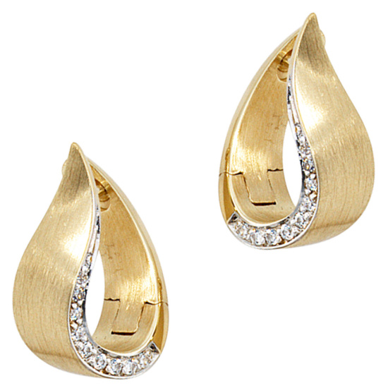 Creolen 585 Gold Gelbgold bicolor teilmatt 18 Diamanten Brillanten Ohrringe
