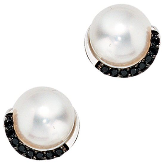 Ohrstecker 585 Gold Weißgold 16 Diamanten Brillanten 2 Süßwasser Perlen Ohrringe