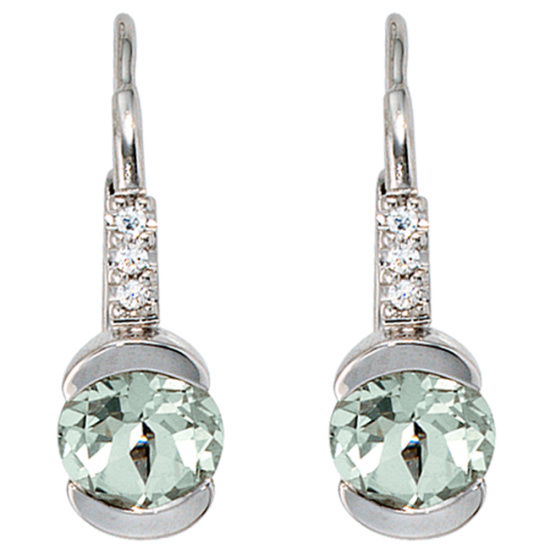 Boutons 585 Gold Weißgold 6 Diamanten 2 Amethyste grün Ohrringe Ohrhänger