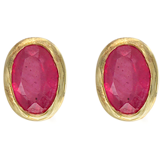 Ohrstecker oval 585 Gold Gelbgold 2 Rubine rot Ohrringe Goldohrstecker