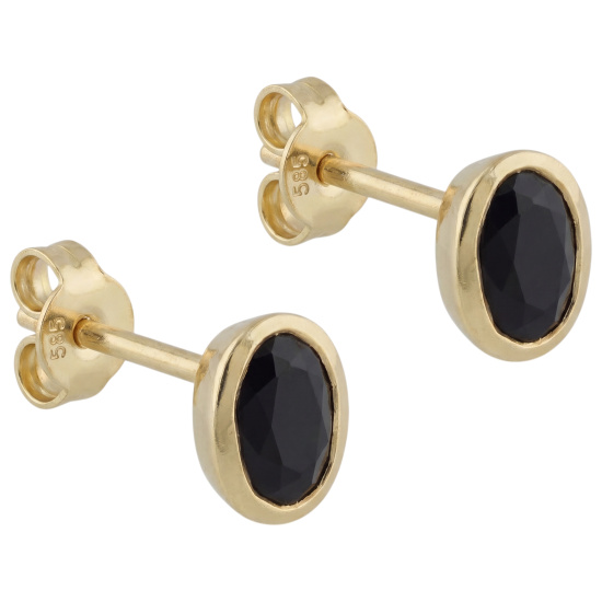 Ohrstecker oval 585 Gold Gelbgold 2 Safire blau Ohrringe Goldohrstecker