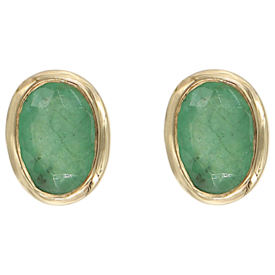 Ohrstecker oval 585 Gold Gelbgold 2 Smaragde grün Ohrringe Goldohrstecker