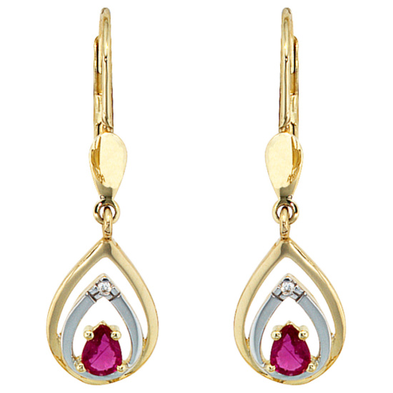 Boutons 585 Gold Gelbgold 2 Diamanten Brillanten 2 Rubine rot Ohrringe Ohrhänger