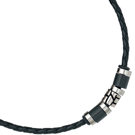 Collier Halskette Leder schwarz mit Edelstahl 45 cm Kette Lederkette