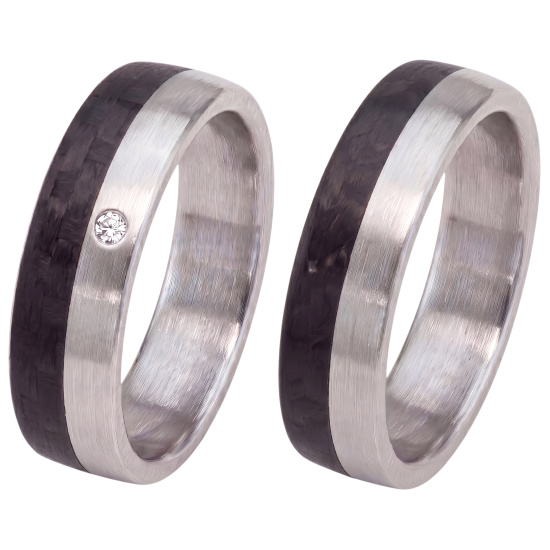 Partner Ring Edelstahl matt mit Carbon