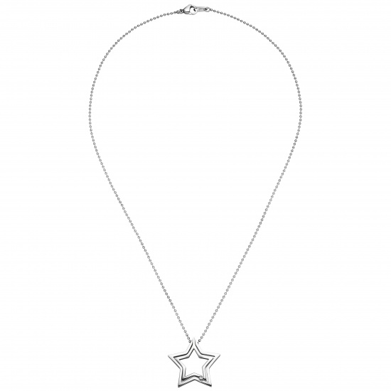 Collier Kette mit Anhänger Stern Edelstahl 1 Kristall 48 cm Halskette