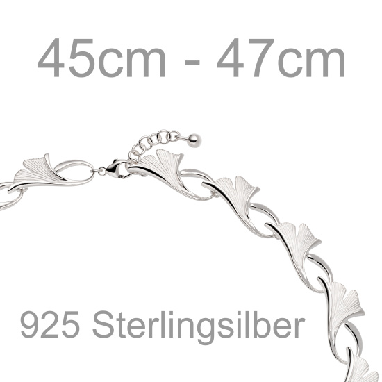 Collier Halskette Ginko Ginkgo 925 Silber mattiert 47 cm Kette Silberkette