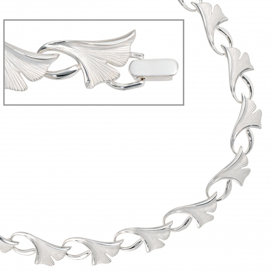 Collier Halskette Ginko Ginkgo 925 Silber mattiert 47 cm Kette Silberkette
