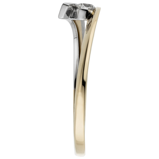 Damen Ring 585 Gold Gelbgold Weißgold bicolor 1 Diamant Brillant 0,10ct.