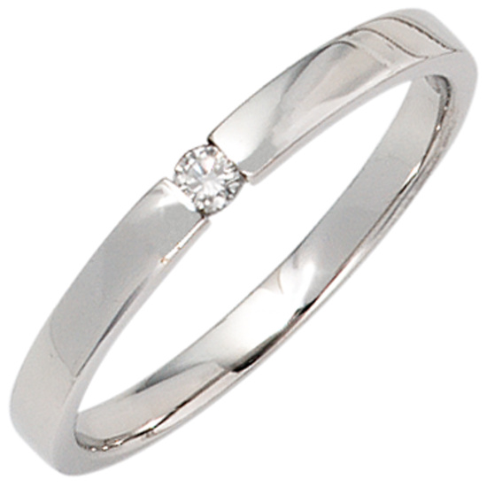 Damen Ring 585 Gold Weißgold 1 Diamant Brillant 0,05ct. Diamantring Weißgoldring
