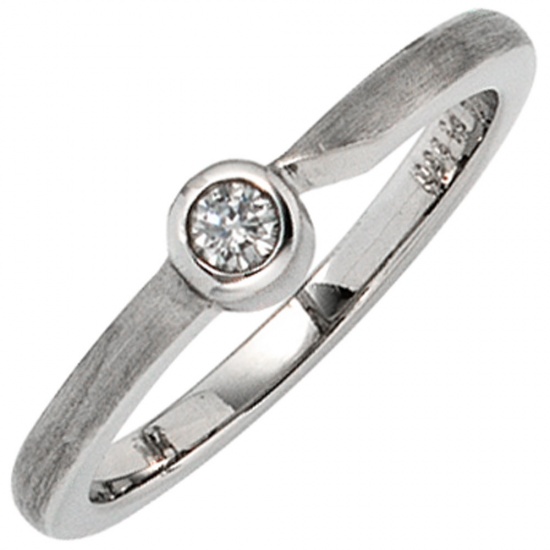 Damen Ring 950 Platin matt 1 Diamant Brillant 0,08 ct. Platinring