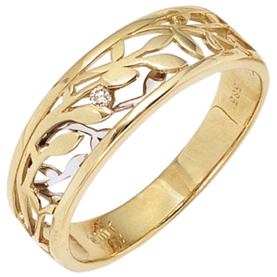 Damen Ring 585 Gold Gelbgold Weißgold bicolor 1 Diamant Brillant 0,02ct.