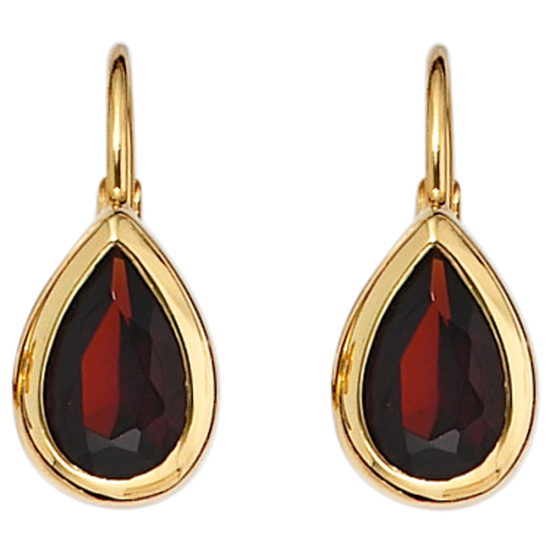 Boutons Tropfen 375 Gold Gelbgold 2 Granate rot Ohrringe Ohrhänger