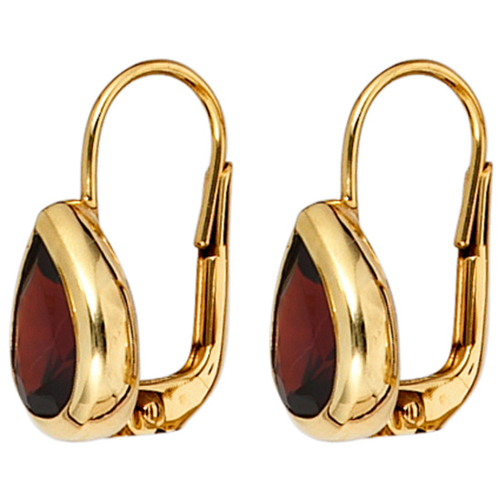 Boutons Tropfen 375 Gold Gelbgold 2 Granate rot Ohrringe Ohrhänger